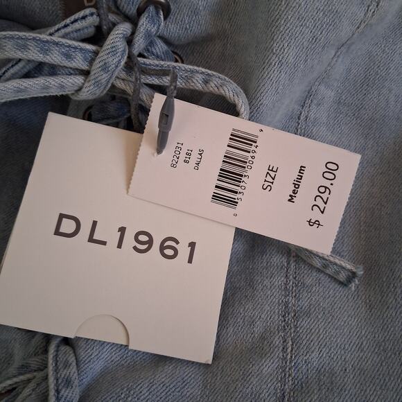 DL1961 Harriet Denim Jumpsuit Lace Tie Front in Dallas $229 Medium NWT *read - Picture 11 of 16